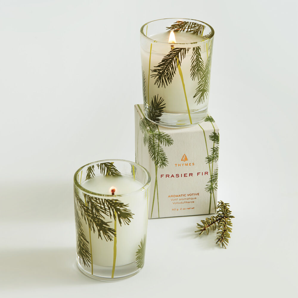 Pair of Thymes Frasier Fir Votive Candles Lit image number 2